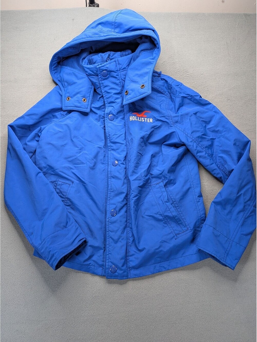 Hollister Jacket Mens S Blue Hooded Full Zip Lined Logo Windbreaker Casual
